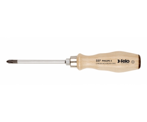 Отвертка Felo серия 337 крестовая Phillips PH2x100 ударная 33720390 с деревянной ручкой