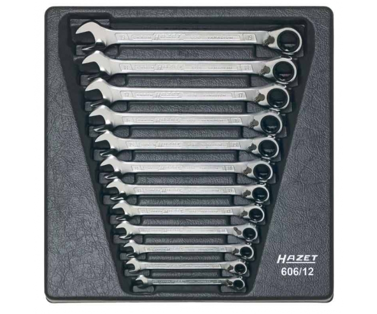 Набор комбинированных гаечных ключей с трещоткой Hazet 606/12 12 штук