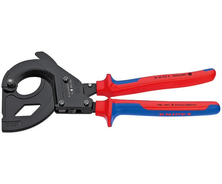Ножницы (по принципу трещотки) для резки кабеля со стальным армированием (SWA) Knipex KN-9532315A