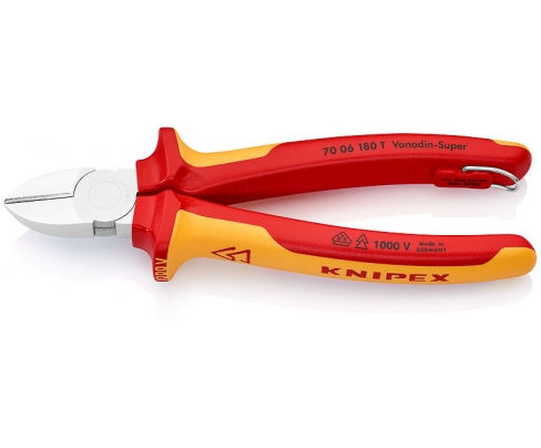 Кусачки боковые VDE Knipex KN-7006180TBK со страховочным креплением