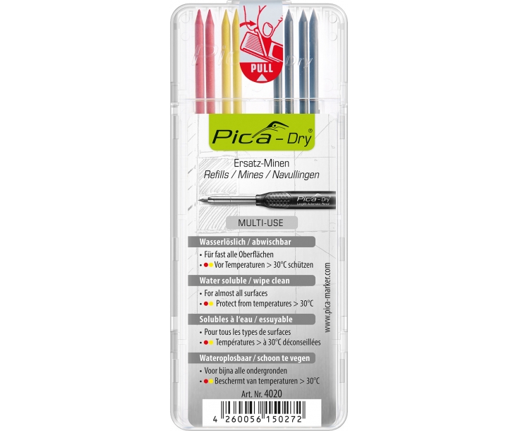 Набор для разметки с карандашом Pica-Dry и цветными грифелями Pica 30402 (3030+4020)