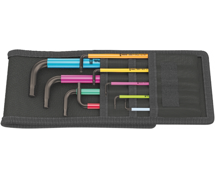 Набор Г-образных ключей Wera Hex-Plus 950/9 Multicolour Imperial BlackLaser 1 с шаром, дюймовые WE-022639