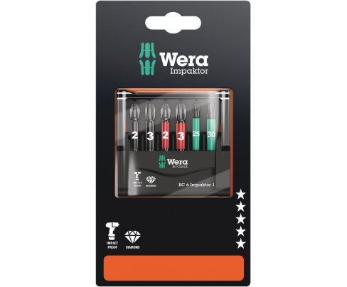 Bit-Check 6 Impaktor 1 SB Набор насадок (PH, PZ, TX) Wera WE-073890