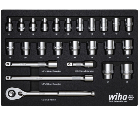 Набор торцевых головок с трещоткой 1/2" Wiha 44740 26 предметов