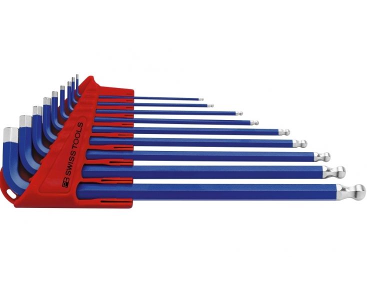 Набор длинных синих штифтовых ключей HEX PB Swiss Tools PB 212L.H-10 BL со сферической головкой 9 шт.