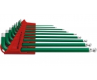 Набор длинных зеленых штифтовых ключей HEX PB Swiss Tools PB 212L.H-10 GR со сферической головкой 9 шт.