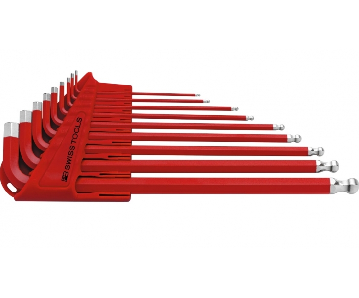 Набор длинных красных штифтовых ключей HEX PB Swiss Tools PB 212L.H-10 RE со сферической головкой 9 шт.