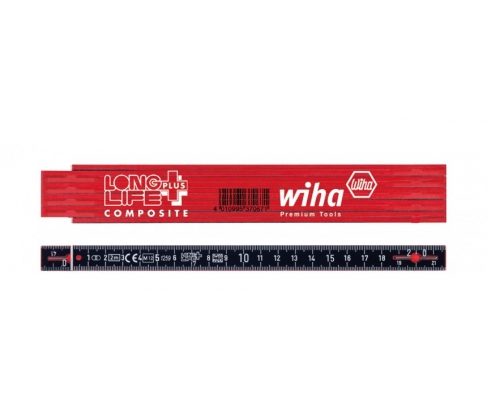 Метр складной Longlife Plus Composite 2 м Wiha 410 2005 37067 красный/черный